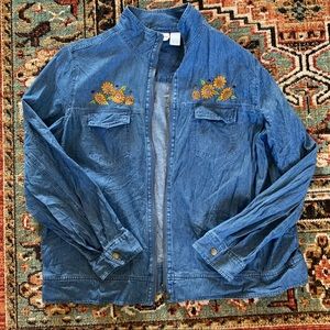 Denim Embroidered Sunflower Jacket